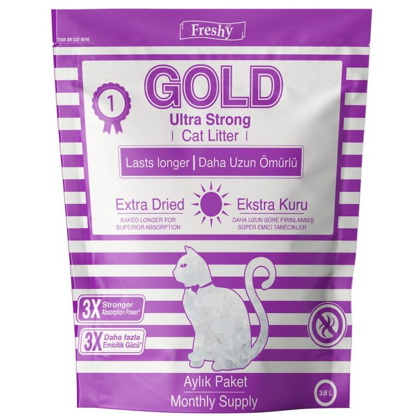 Freshy Gold Ultra Strong Aylık Paket Silika Kristal Kedi Kumu 3800 ML - 1