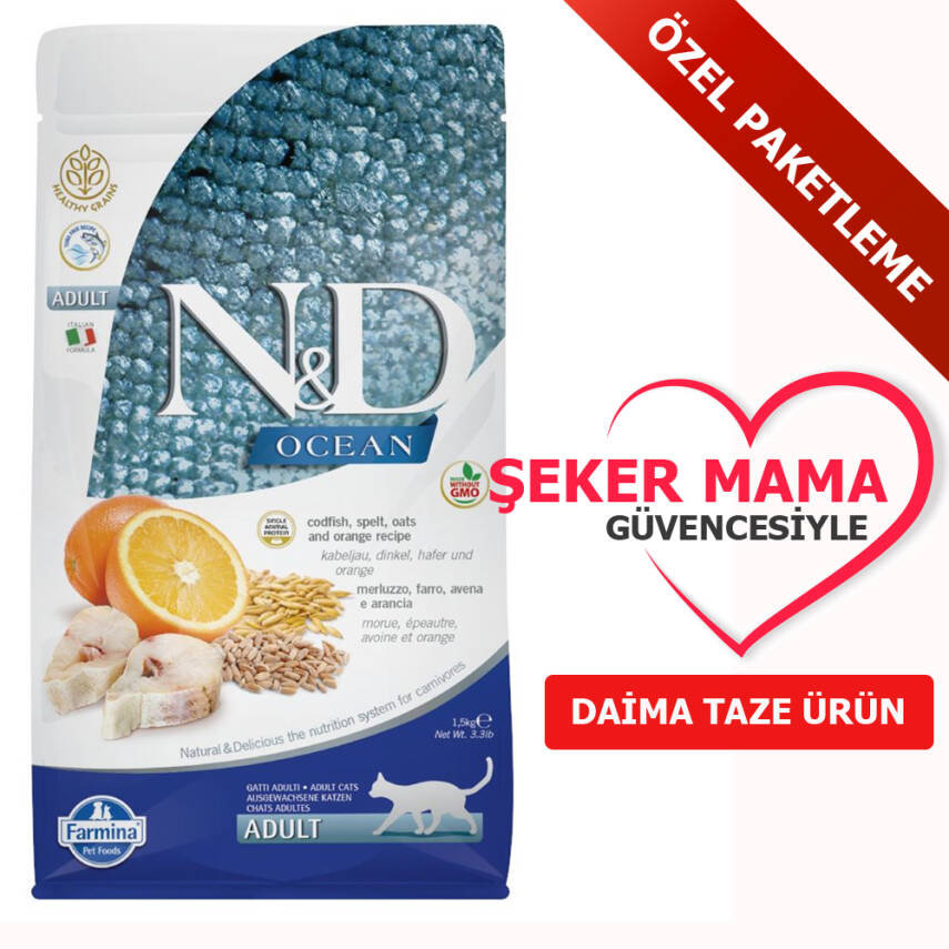 ND Düşük Tahıllı Morina Balıklı Portakallı Kedi Maması Özel Paketleme 1 kg - 1