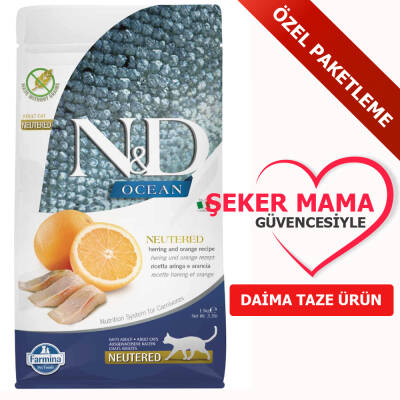 ND Ocean Tahılsız Balıklı Portakallı Kısır Kedi Maması ÖZEL PAKET 1 KG