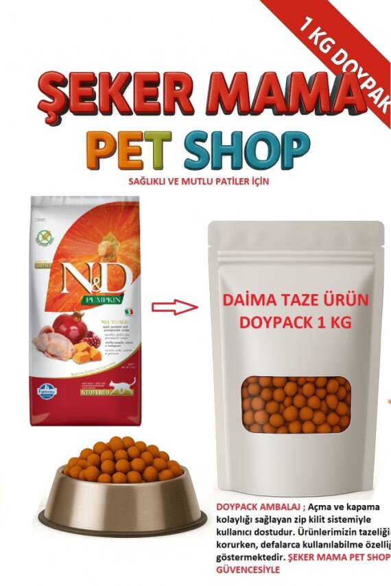 Nd Tahılsız Bıldırcınlı Bal Kabaklı Kısır Kedi Maması ÖZEL PAKET 1 kg - 1