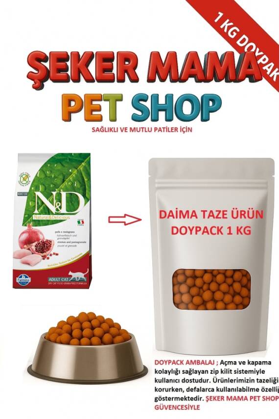 N&d Tahılsız Tavuk ve Narlı Yetişkin Kedi Maması ÖZEL PAKET 1 KG - 1